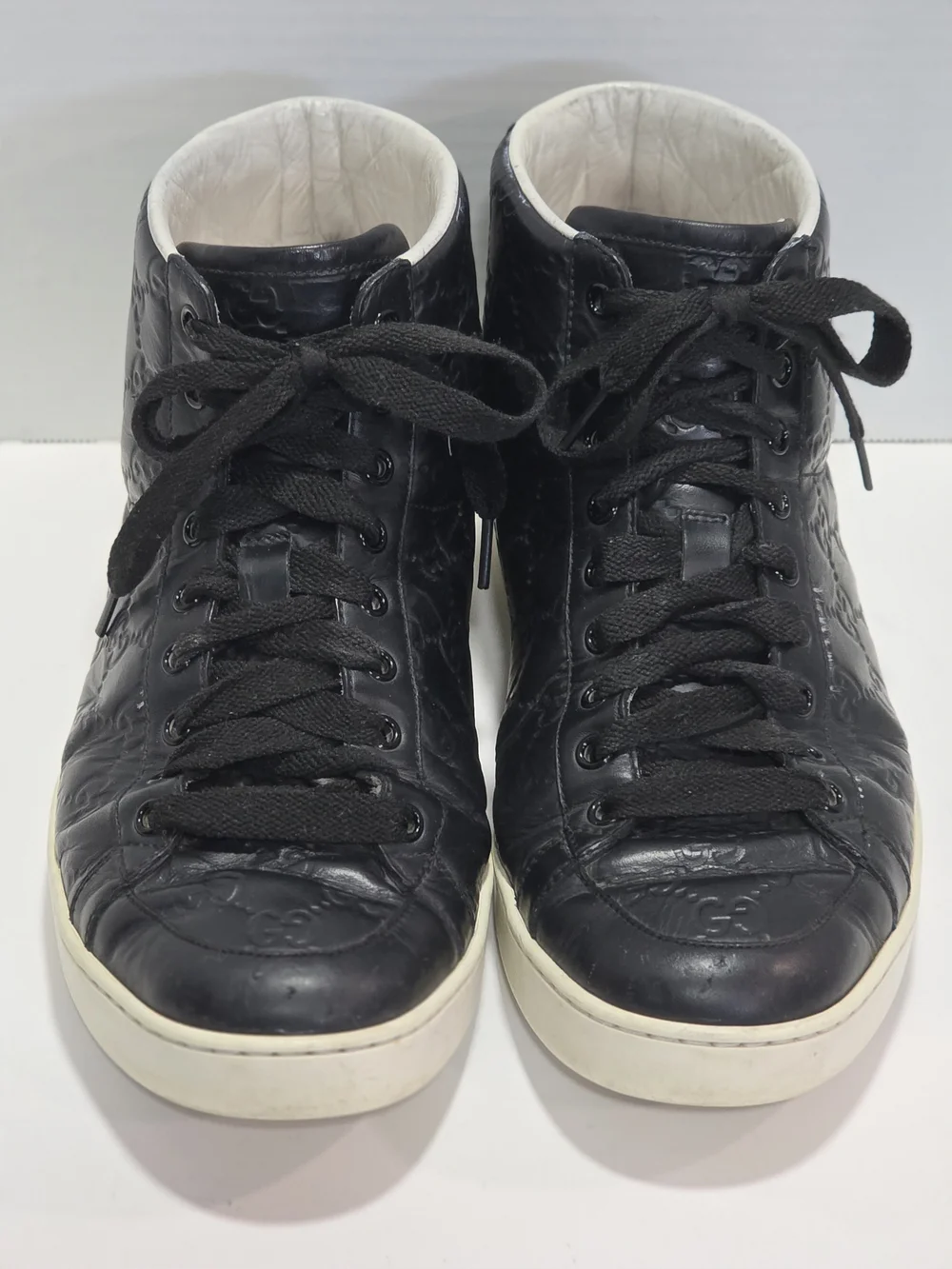 Gucci Black Leather Monogram High-Top Sneakers
